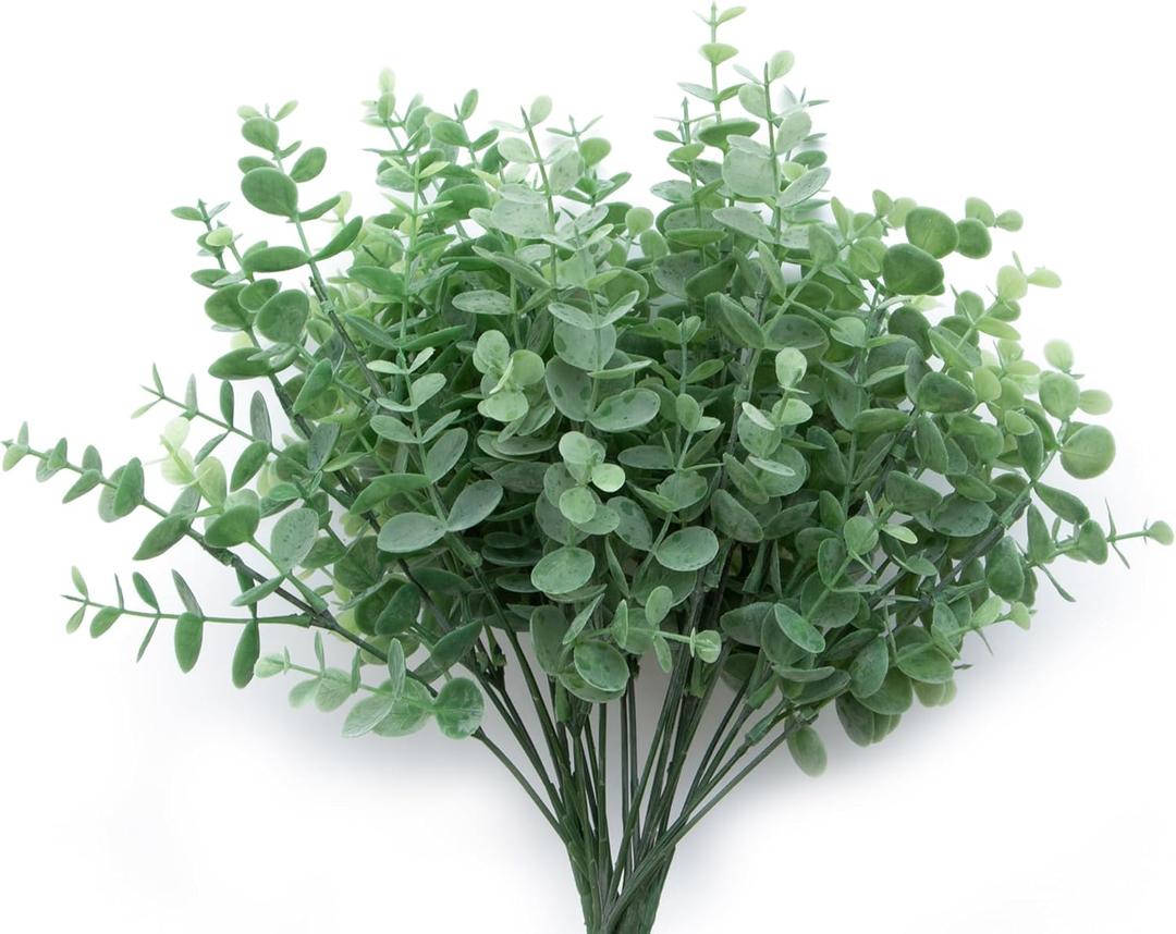 5 Bundles Artificial Eucalyptus StemsFaux Greenery Fake Dust Frosted Eucalyptus Branches LeavesFake Plants for Decoration,Sage Green