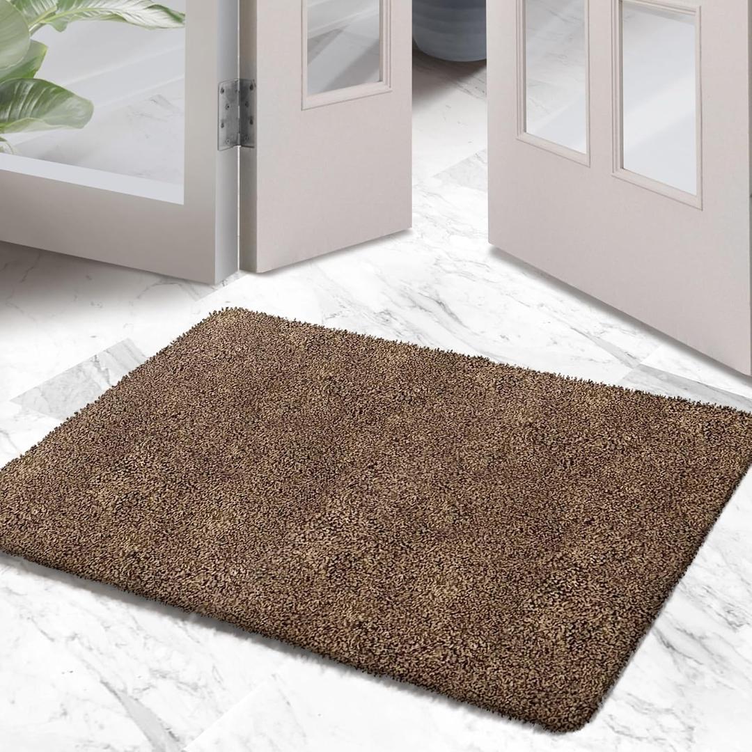 Premium Microfiber Indoor Door Mat  24"x36" Washable Entry Mat, Non-Slip, Waterproof Backing, Super Absorbent, Low Profile Entryway Doormat for Indoor Entrance (Brown/Dark Brown Fibers)