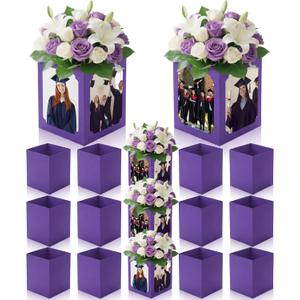 Spiareal 12 Pcs Graduation Box Centerpieces for Table 6/7 Inch Photo Display Congrats Grad Party Favor Gift College Picture Box Photo Props Frame for Graduation Table Decoration(Purple)