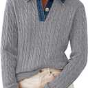 SAUKOLE Sweaters for Women Denim Lapel V Neck Buttons Closure Casual Long Sleeve Cable Knit Loose Pullover Sweater (Medium, 249#grey)