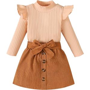 Baby Girl Clothes Sets: 2 Piece Ruffle Sleeve Tops Mini Skirts Sets Fall Winter Outfits for Toddler 9 Months-5 Years