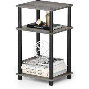 Furinno JUST Side Table, 3-Tier End Table, Open Shelves Night Stand, Bedside Table, Toolless Assembly, for Living Room, Bedroom, Bathroom, French Oak