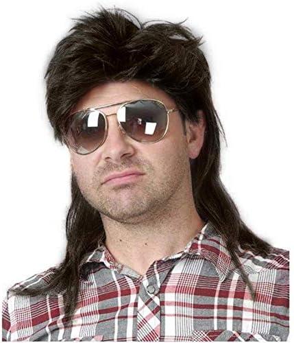 Kaneles Black Mullet Wigs for Men 70s 80s Costumes Mens Fancy Party Accessory Cosplay Hair Wig
