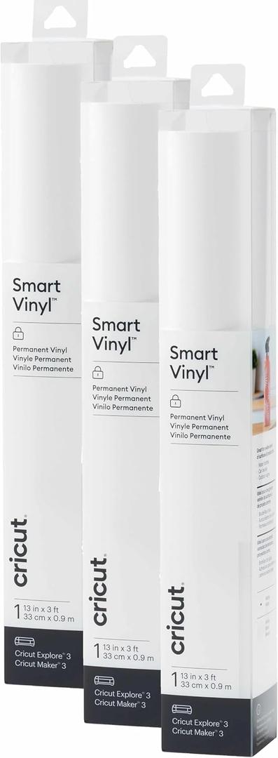 Cricut Smart Permanent Vinyl, White, 3-Pack of 3ft Rolls (13"x36") Adhesive Craft Vinyl - Matless Cutting for cuts up to 12ft with Maker 3 / Explore 3 Machines