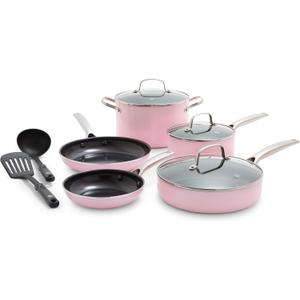 Blue Diamond 10 Piece Nonstick Cookware Set, Diamond Ceramic Pots & Pans, Dishwasher & Metal Utensil Safe, Non Toxic PFAS-Free, Kitchen Cooking Sauce & Saute Pans, Oven & Broiler to 600F, Pink