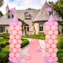 2 Sets Adjustable Pink Princess Castle Balloon Column Stand Kit Includes 140 Pcs Balloons 2 Tricorne Hat 2 Pennant 1 Carpet for Princess Birthday Party Weddings Decoration