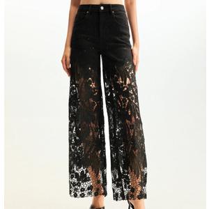 JW PEI Women's Embroidery High Rise Wide Leg Lace Denim Jeans with Rhinestone
size 32