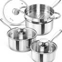 MICHELANGELO Saucepans with Lids & Steamer 7Pcs, Stainless Steel Pot Set with Triply Bottom, 3 Quart Saucepan with Steamer, 18/10 Saucepan Set Induction Compatible - 1QT & 2QT & 3QT