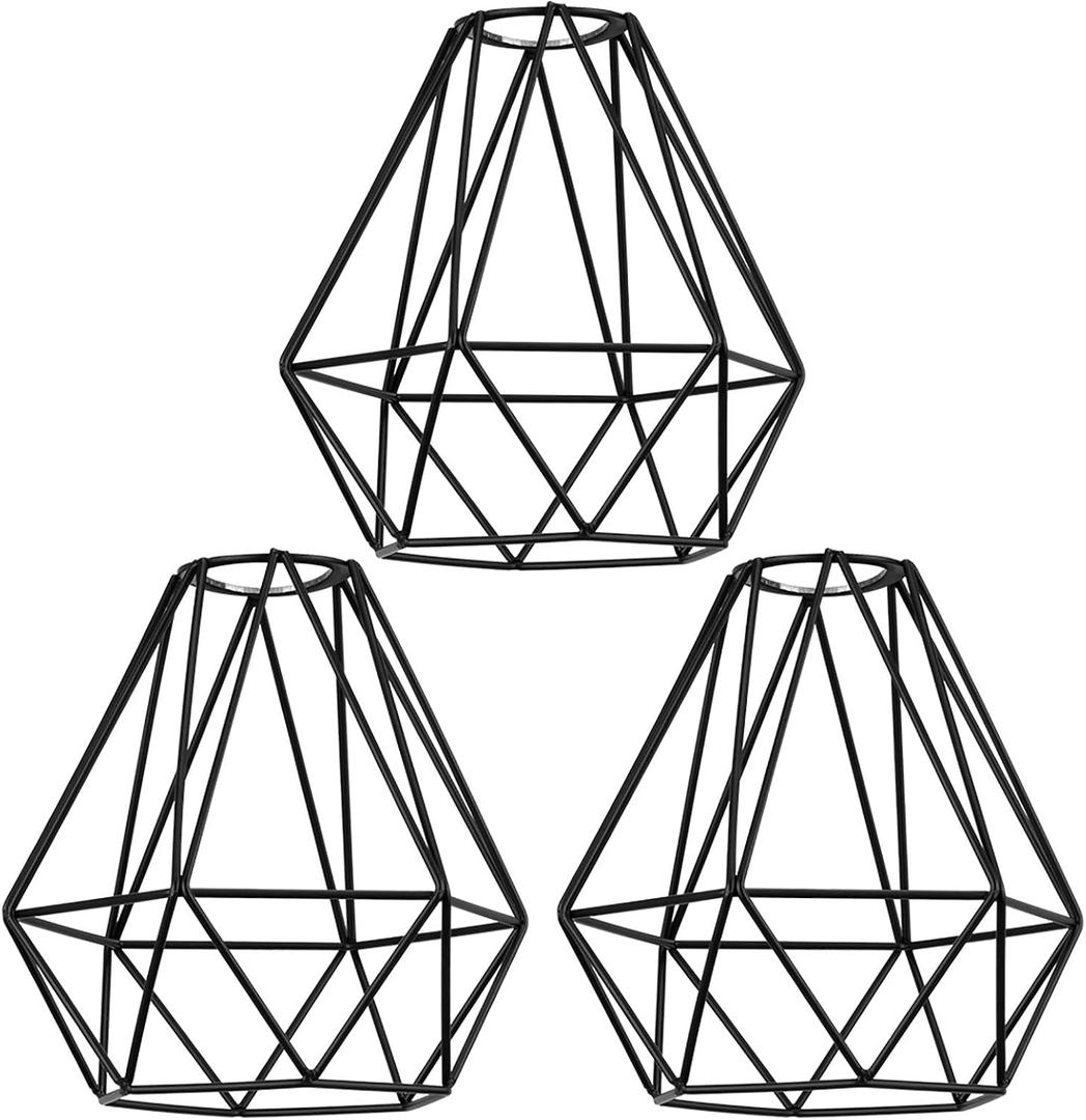 EE Eleven Master Lighting Metal Cage Lampshade for Pendant Light Cord Kit Vintage Lamp Holders Hanging Lighting Cord Fixture Farmhouse Bedroom Dining Room Decoration (3 Packs/Lamp Shape)