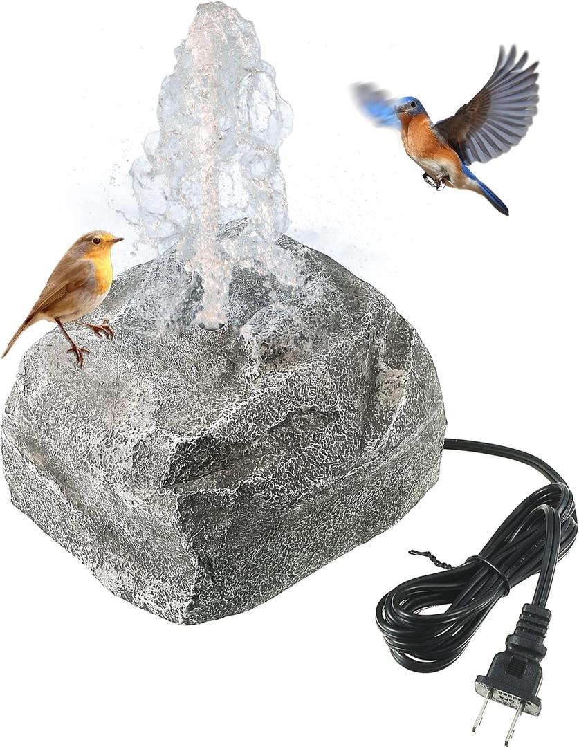 Saillong Bird Bath Water Fountain, Granite Air Pump Rock with Pump for Bird, Rock Waterfall Fountain, Feeder, Aquariums, Fish Tank (with Electric Power Source)
