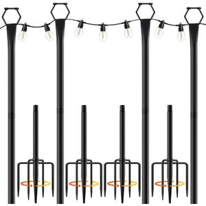 4 Pack String Light Poles for Outside, 10Ft Light Poles for Outdoor String Lights, Adjustable Outdoor String Light Poles with Fork,Metal Fence Post for Patio,Backyard,Deck