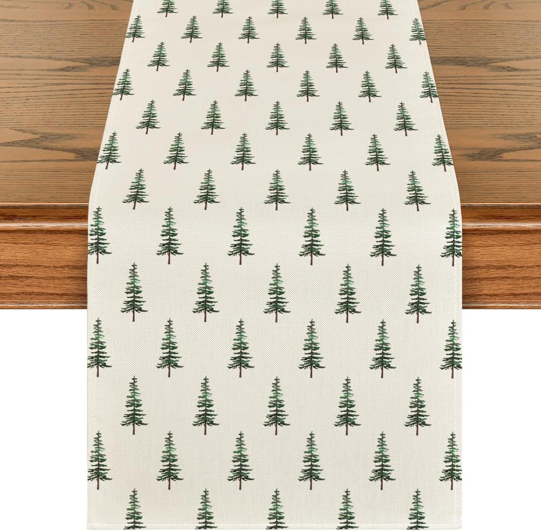 Artoid Mode Beige Xmas Tree Christmas Table Runner, Seasonal Winter Kitchen Dining Table Decoration for Home Party Decor 13x72 Inch