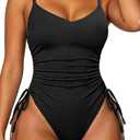 Daci Women's Tummy Control One Piece Swimsuit Sexy High Cut Swimwear (Black, M)