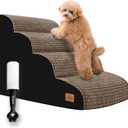 Dog Stairs for Small Pets, 20.5 in H 4 Step Curved Ramp for High Bed and Couch, Foam With Durable Non-Slip Waterproof Fabric Cover, Pet Stairs for Joints, Brown (29.1 X 16.5 X 20.5)