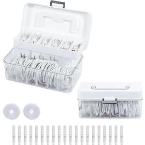 2 Pack Cable Storage Box with Lid, Plastic Cord Organizer Box for Desk Drawer, Large Home Office Supplies Case with Removable Dividers for Phone Charger, Wires, Art Crafts