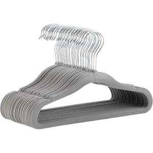 Amazon Basics Kids Velvet Non-Slip Space Saving Clothes Hangers with Shoulder Notches, Sturdy Closet Organizer for Baby/Toddler, 11.6", Gray, 30-Pack