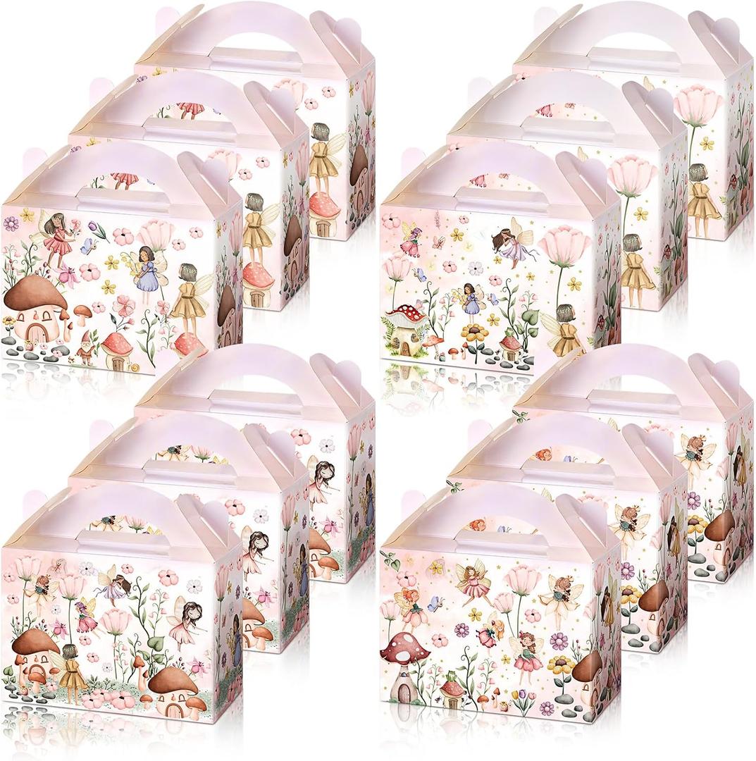 12 Pcs Fairy Party Favor Boxes Floral Fairy Party Gift Paper Boxes, Cute Butterfly Angel Theme Decorations for Girl Birthday Baby Shower Goodie Bags