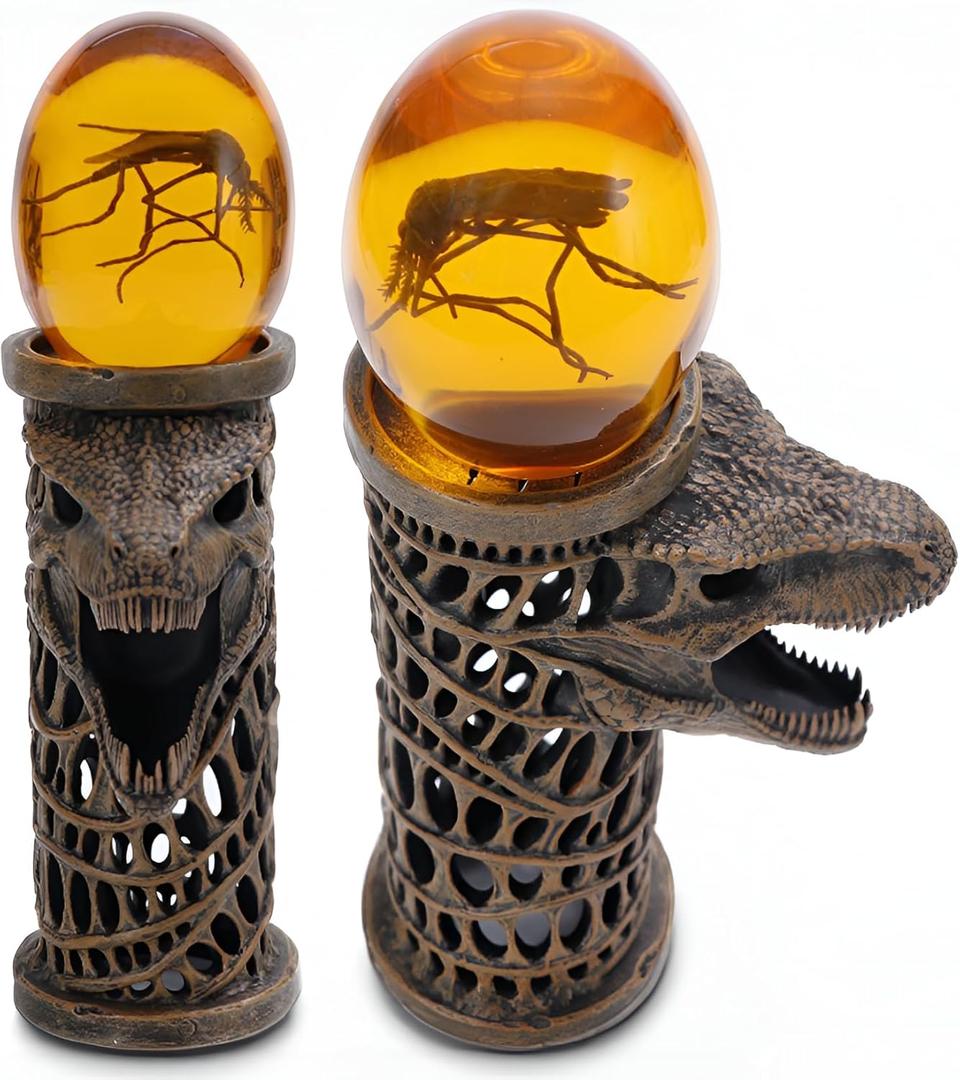 VEOJEIN 3D Mosquito in Amber & Jurassic Fossil Tower Dinosaur Fossil Resin Statue, Prehistoric Collectible, Unique Decor, Paperweight, Ancient Amber Insect Display, Gift for Dino Lovers