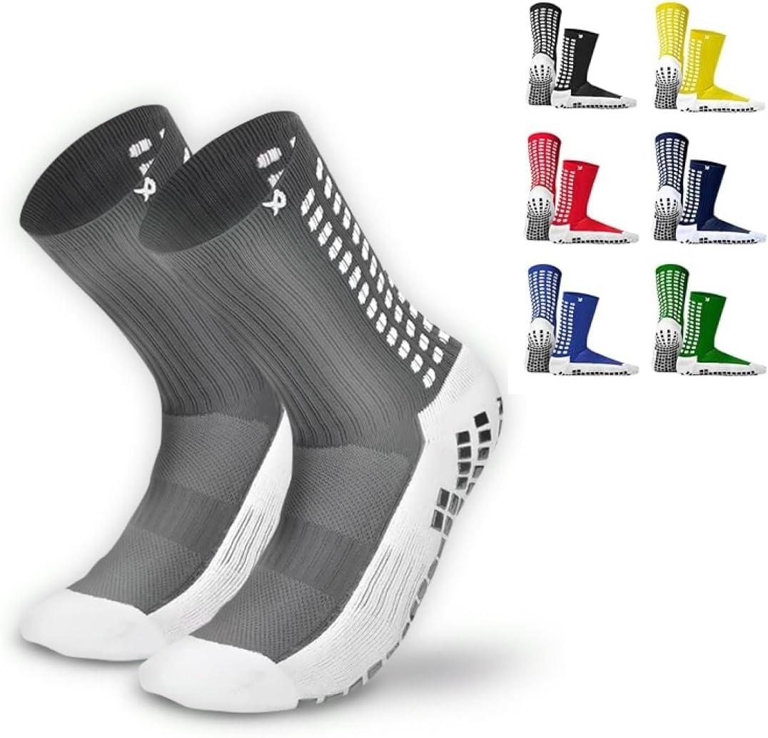 Lux Dual Grip Socks - Soccer Grip Socks for Men and Women. GripArray Performance & Comfort (Large, Grey)