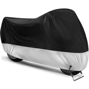 Motorcycle Cover,Motorbike Cover All Season Universal Weather Waterproof Sun Outdoor Protection with Lock-Holes & Storage Bag,XXL Motorcycles Vehicle Cover
