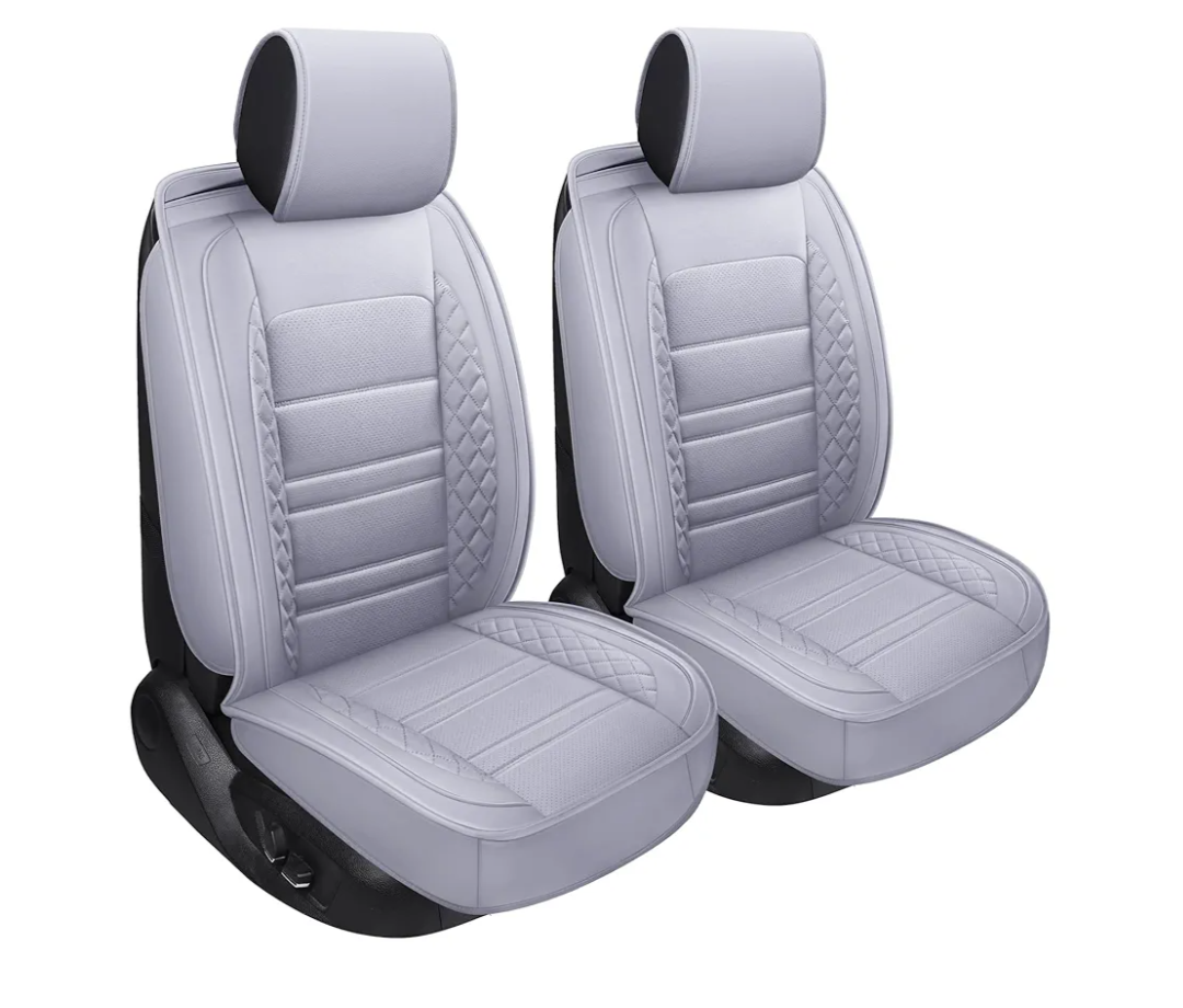SPEED TREND Car Seat Covers – Premium PU Leather for Ultimate Comfort & Protection, Easy Installation and Universal Fit for Most Cars SUVs Trucks (ST-001 Front Pair, Gray)