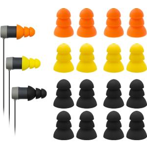 Klowcok Triple Flange Eartips for Walker's Rope Hearing Enhancer, Razor X/XV3.0 Hearing Protection Earbuds, Soft Silicone Replacement Tips 8 Pairs (Black*4/Yellow*2/Orange*2)