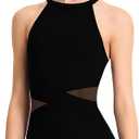 Women Halter Neck Dance Leotard Mesh Ballet Leotards for Adult, Asymmetric Splicing Waist, Built-in Padding Small