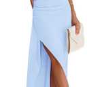 PRETTYGARDEN Women's Ruched Bodycon Dresses Summer Off Shoulder Asymmetrical High Split Elegant Cocktail Party Dress (Blue, XXL)