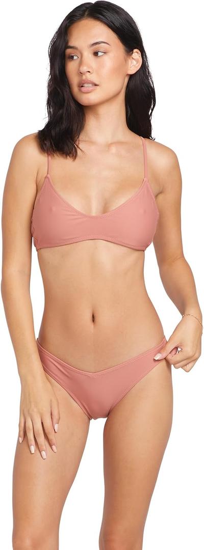 Volcom Womens Crop Bikini Top  Seamless Swim Top with Cropped Fit, Adjustable Straps, and Removable Cups (Small, Mauve)