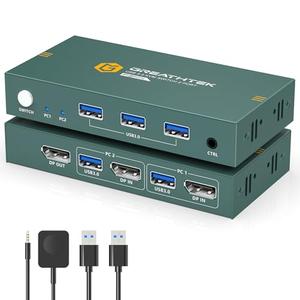 KVM Switch 1 Monitors 2 Computers Displayport 8K@60Hz, USB3.0 KVM Switch Displayport with 3 USB 3.0 Ports EDID Adaptive Sharing Mouse Keyboard and Monitor Plug and Play