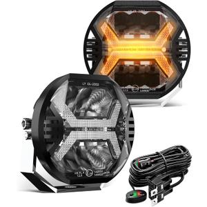 SPL Amber Led Pods Off Road Driving Lights Cube, 4 Inch 48W 10000LM, Led Offroad Lights with Amber X Letter DRL Design, LED Spot Light for Trucks Jeep Ford UTV ATV, 2PCS(Wiring Harness Included)