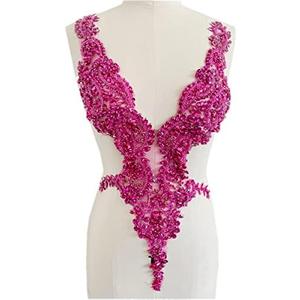 Handmade Rhinestones lace Applique Sewing Beads Crystal Trimming Patches Accessories for Dress Skirt (Rose red) Handmade Rhinestones lace Applique Sewing Beads Crystal Trimming Patches Accessories for Dress Skirt (Rose red)