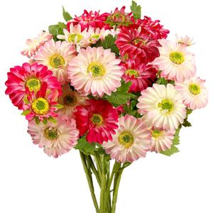 Daily Treasures 6Pack Artificial Gerbera Daisy Flower,Realistic Fake Colorful Daisies,Silk Daisies,Vibrant Color Faux Daisy Flowers for Party Home Kitchen Garden Wedding Decor(Pink, Rose Red)