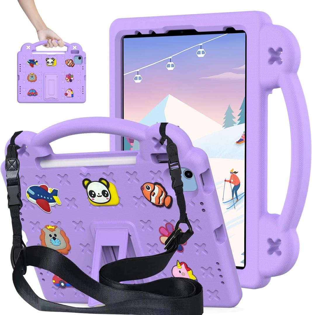 Kids Case for iPad A16 Case 11'' 2025, with Strap Handle Stand, EVA Shockproof Cover, Purple