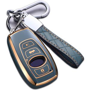 for Subaru Key Fob Cover with Keychain, for Forester Outback BRZ Legacy CrossTrek Premium Soft TPU 360 Degree Protection Key Case Remote Key Holder (Size B-Grey)