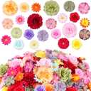 210 Pcs Mini Silk Flower Heads Small Fake Rose Daisy Faux Flowers Bulk for Crafts Artificial 3D Loose Fabric Flowers Heads Sunflower Bulk for Wedding Hair Cap Dresses Decorations (Bright Colors Mixed)