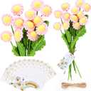 Tigeen 12 Sets Crochet Flower Bouquet Bulk Daisy Knitted Flower Bouquet Crochet Daisy and Awesome Cards Employee Appreciation Gifts for Teachers Staff Coworkers Nurse (Pink)