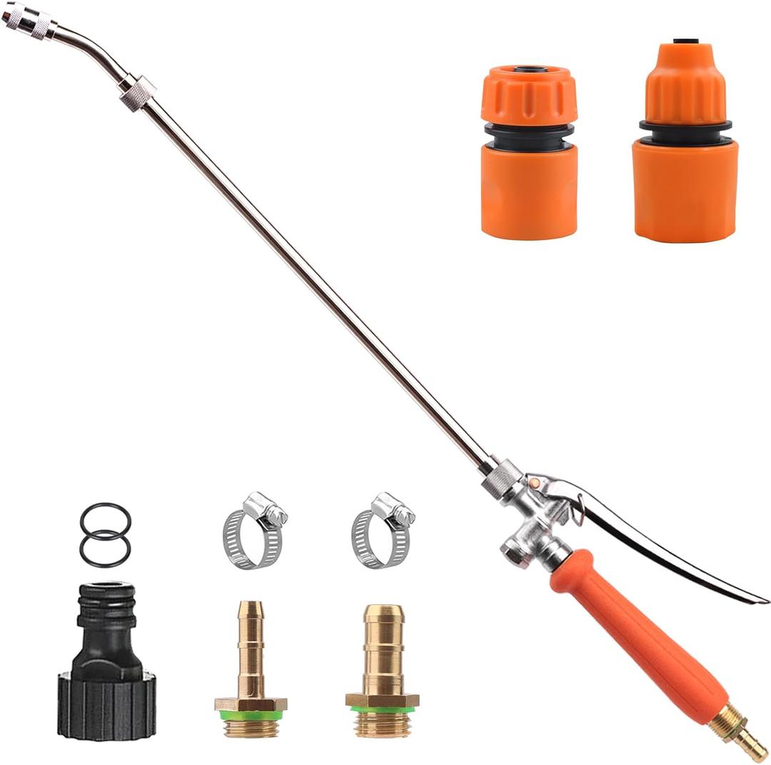 All Metal 29 Inches Sprayer Wand,Suitable for 1/2" & 3/8" Hose Quick Connectors, 1/4" & 3/8" Brass Barb Sprayer Wand Replacement Builtin Shut Valve Stainless Steel Spray Wand, w/Hose Connector