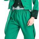 Men St Patricks Day Costume 6PCS Leprechaun Costume Men Green Irish Outfit with Hat Necklace, Glasses, Socks, M