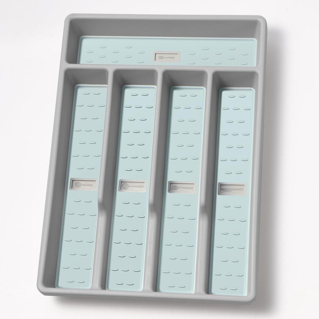 Silverware Organizer with Cutlery IconsSilverware Tray for Kitchen DrawerFlatware Tableware Cultery Drawer Organizer Utensil Organizer with Non-slip TPR LiningsKitchen Organization Essentials (Light Blue-Small)