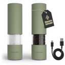 LARS NYSM Electric Salt and Pepper Grinder Set I Automatic Salt and Pepper Mills with Adjustable Ceramic Grinder I USB Rechargeable Electric Spice Mill Set with LED Light (Sage Green)