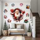 2 x Large 3D Santa Claus Christmas Wall Stickers,Snowman Gingerbread Man Reindeer Candy Vinyl Wall Decals, Removable Winter Holiday Xmas Break Through Wall Art for Kids Bedroom Playroom Decor