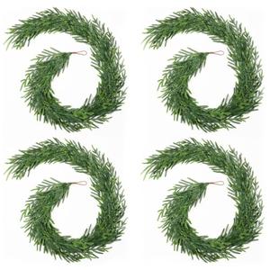 TOWPONICS 4Pcs Christmas Norfolk Pine Garland, 6FT Real Touch Faux Green Garlands, Winter Artificial Greenery Garland for Mantle, Table, Stairs, Fireplace, Indoor & Outdoor Xmas Decorations