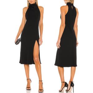 ALENDA DANMOS Women's Sleeveless Bodycon Halter High Neck Midi Dress Thigh High Slit Cocktail Party Dress 193(Large, Black)