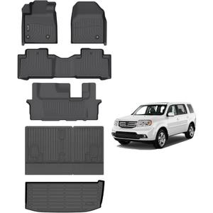 AIPOIL Floor Mats & Cargo Liner Set for 2009-2015 Honda Pilot All Weather Protection TPE Anti-Slip Automotive Full Set Custom Car Mats Accessories - Black