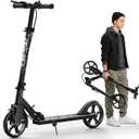 Scooters for Kids 8-12, Teens & Adults - Hand Brake & Bell, 8-inch Wheels, Adjustable Height, Foldable KIck Scooter, Upgrade Framework, Max Load 240LBS