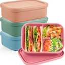 Layhit 4 Pcs Silicone Bento Box Reusable Silicone Bento Lunch Container for Adults Microwave Dishwasher Freezer Safe (3 Compartments,Dark Colors)