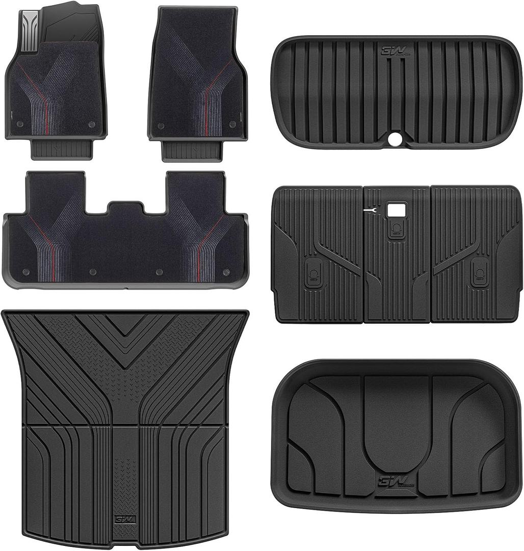 3W 9PCS Floor Mats for Tesla Model Y Juniper 2025 2026 Star Trails Carpets | Only Premium/Performance, Metal Pedal, Cargo Liner Backrest Mats Double Layer TPE All Weather Custom Fit Model Y Accessories