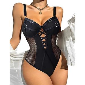 Avidlove Women Lingerie Bodysuit Mesh Teddy Underwire Lace Bodysuits One Piece Babydoll With Snap Crotch M Set of 2