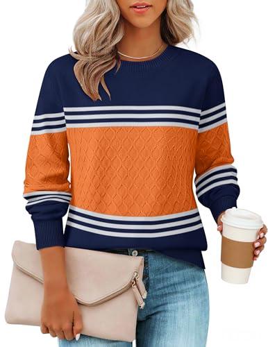ZESICA Women's 2026 Fall Winter Sweaters Casual Long Sleeve Crew Neck Loose Knitted Pullover Sweater Tops,Navy,Medium